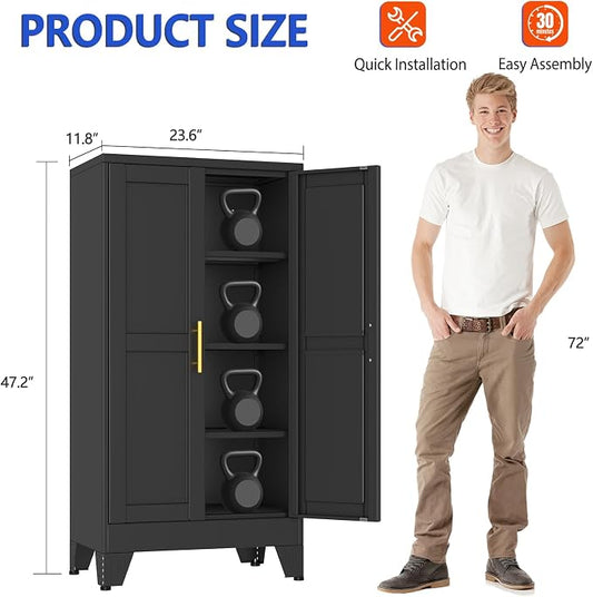 GAIOUS 47.2'' Tall Metal Garage Storage Cabinet,File Cabinet with Door and Adjustable Shelves, Outdoor Steel Tool Cabinet for Home,Office,Warehouse,Garage,Balck