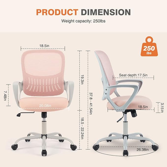 Sweetcrispy Home Office Managerial Executive Chair with Ergonomic Design, Mid-Back Mesh Swivel, Comfortable Lumbar Support, Comfy Arms for Bedroom,Study,Student