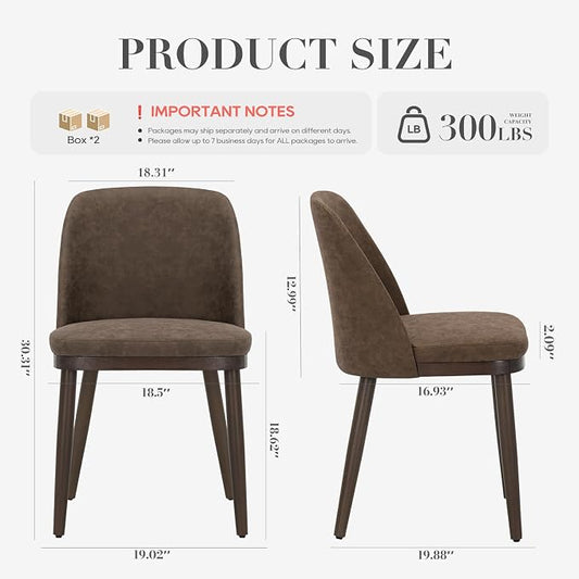 COLAMY Upholstered Dining Chairs Set of 4, Modern Kitchen Chairs with Back, Leather Side Dining Room Chairs with Wood Legs for Kitchen Dining Room Restaurant, Dark Brown