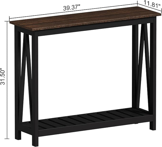 ChooChoo Console Table for Entryway Sofa Tables Living Room Farmhouse, Hallway Foyer Table Narrow with Shelf, Black