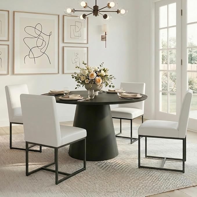 HNY Modern Dining Chairs Set of 4, Upholstered Leather Dining Room Chairs with Ergonomic Back & Metal Frame for Home, Kitchen, Apartment, White