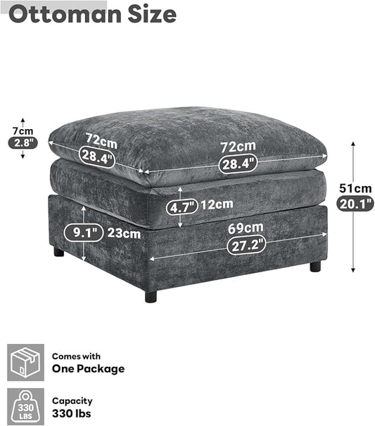 Iroomy 25" Chenille Ottoman, 9.5" Thick Cushion, Upholstered Footrest Modern Footstool & Bench for Living Room, Bedroom, Gray