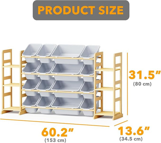 SpaceAid Toy Storage Organizer with 6 Shelves and 16 Bins, Toy Organizers Storage Bookshelf, Kids Bin Shelf Toys Box Bookcase for Bedroom Playroom Organization Room Decor, Neutral Gray