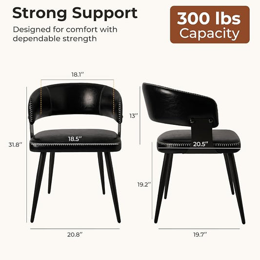 Dining Chairs Set of 2, Modern Upholstered Faux Leather Kitchen Chairs with Elegant Stitching, Easy to Assemble & Clean for Dining Room, Restaurant, Cafe, Vintage Black