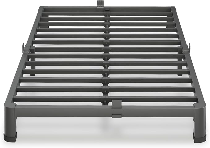 VIPSHOW 4 Inch Twin Size Bed Frame, 3500Lbs Heavy Duty Metal Platform with Round Corner Legs Mattress Slide Stopper, Steel Slat Support No Box Spring Needed, Noise Free, Non-Slip, Easy Assembly