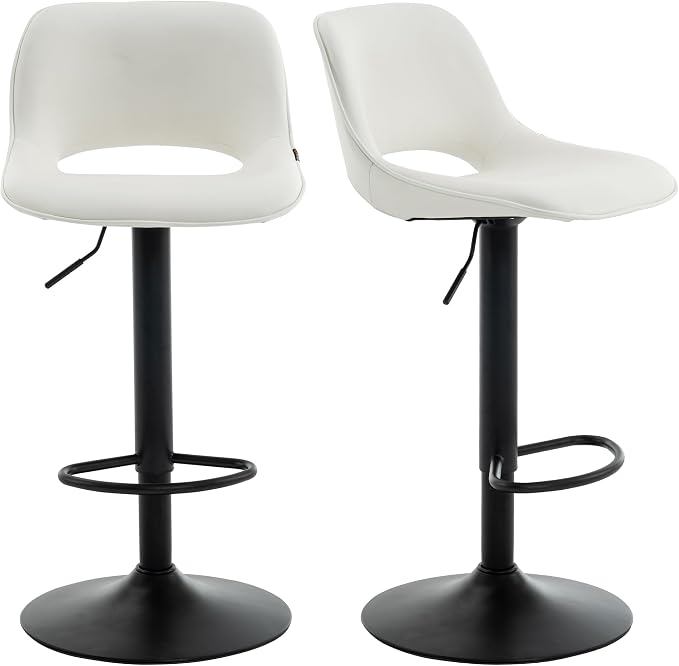 YOUNIKE Bar Stools Set of 2, Adjustable Counter Height Barstools Faux Leather Upholstered Counter Stools with Hollow Back for Kitchen Island, Warm White