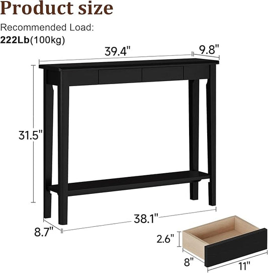 AQIMUELE Wood Console Table with Drawers, Mid Century Modern Console Table Black for Entryway, Living Room, Hall Way.