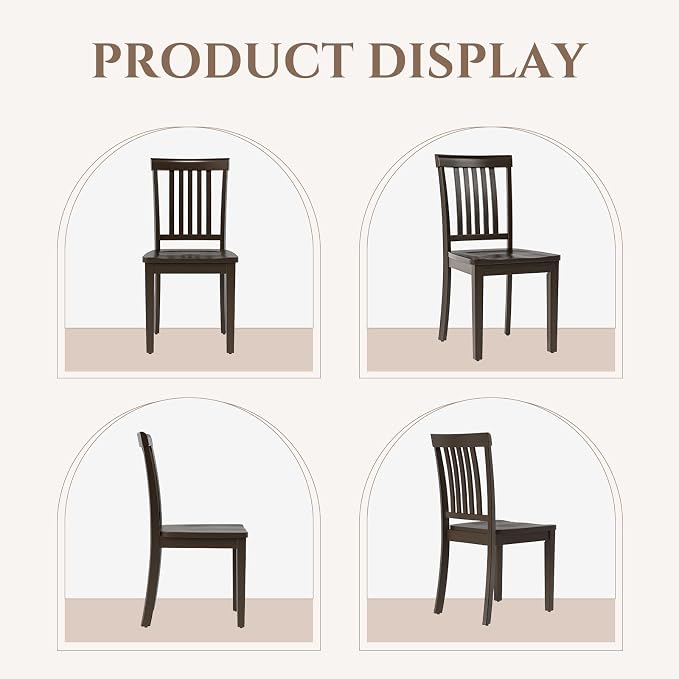 COLAMY Wooden Dining Chairs Set of 2, Solid Rubberwood Kitchen & Dining Room Chairs,Windsor Style Seating, Rustic Dining Table Chairs, Non-Slip Foot Pads, Farmhouse & Traditional Seating,Dark Brown
