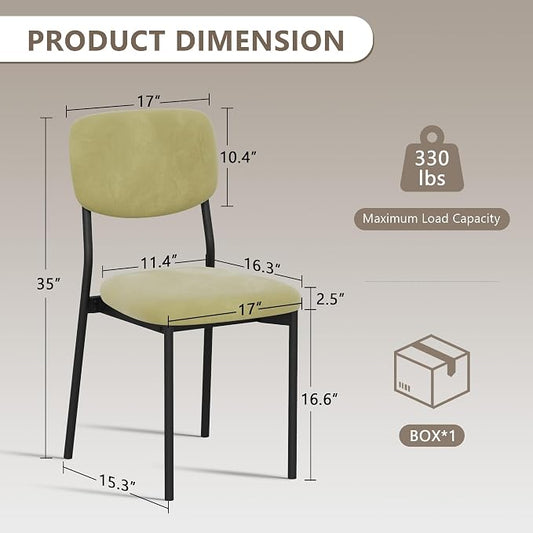 Einhomn Upholstered Dining Chairs Set, Modern Stackable Dining Room Chairs with Soft Velvet Backrest, Kitchen Chairs with Sturdy Metal Legs for Living Room, Restaurant, Set of 2,Light Green