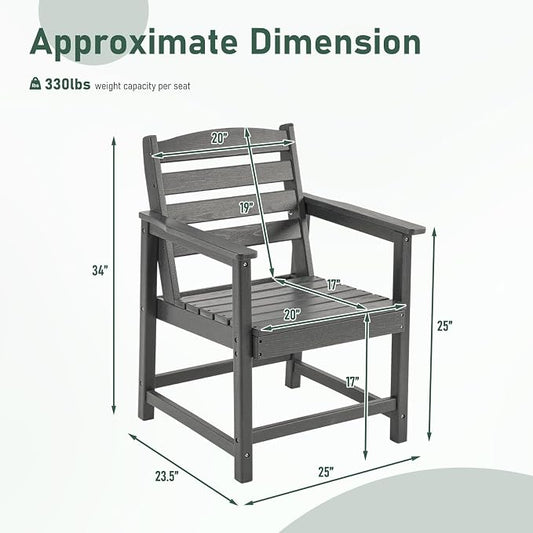 Furnimart Outdoor Dining Chairs Set of 2, Extra-Thick HDPE All-Weather Patio Armchairs with Wide Seat, Outdoor Furniture for Backyard, Garden, Lawn & Poolside, Grey