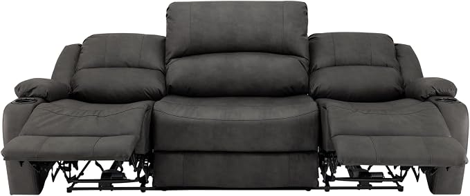 RecPro Charles 94" Powered Triple RV Wall Hugger Recliner | Drop Down Console | RV Furniture with Upgraded 2023 Fabric (Gunmetal)