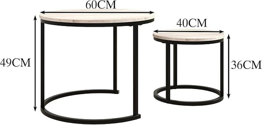 HOJINLINERO Round Coffee Table,Nesting Coffee Table Set of 2,Center Tables for Living Room,Office, Home Small Space,Stacking Side Tables,Sturdy and Easy Assembly,Wood Desktop,Black+White Oak,Small