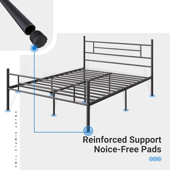 Avenco Metal Platform Bed Frame King Size with Classical Headboard and Footboard, 14 Inch, Under Bed Storage, Strong Metal Slats Support, Mattress Foundation, No Box Spring Needed
