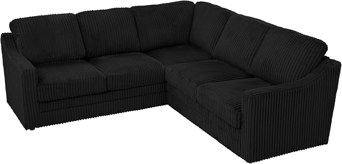 89 Inches Corduroy Sectional Sofa with High Density Sponge, Modern 5 Seats Corner Couch with Deep Seat, Comfy Modular L Shaped Couch with Comfortable Back Cushions for Living Room, Black