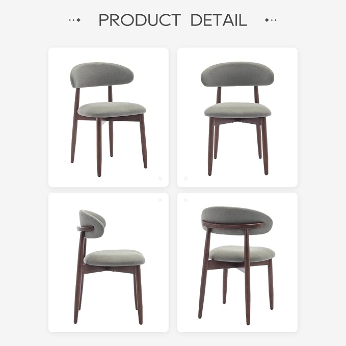 COLAMY Wooden Dining Room Chairs Set of 2, Modern Upholstered Fabric Dining Chairs, Farmhouse Kitchen Side Chair with Foot Pegs, Green
