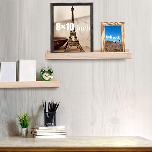 AZSKY Picture Ledge Shelf, Small Floating Shelves Set of 2, 16 Inches Nursery Book Shelves for Storage, Bookshelf Wall Mounted for Living Room Bedroom Decor Books Photo Frames,Natural