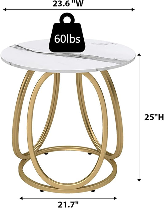 O&K FURNITURE Gold Side Table for Living Room, Round End Table with Chrome Finish, Contemporary Nightstand, Bedroom & Home Office, 1PC