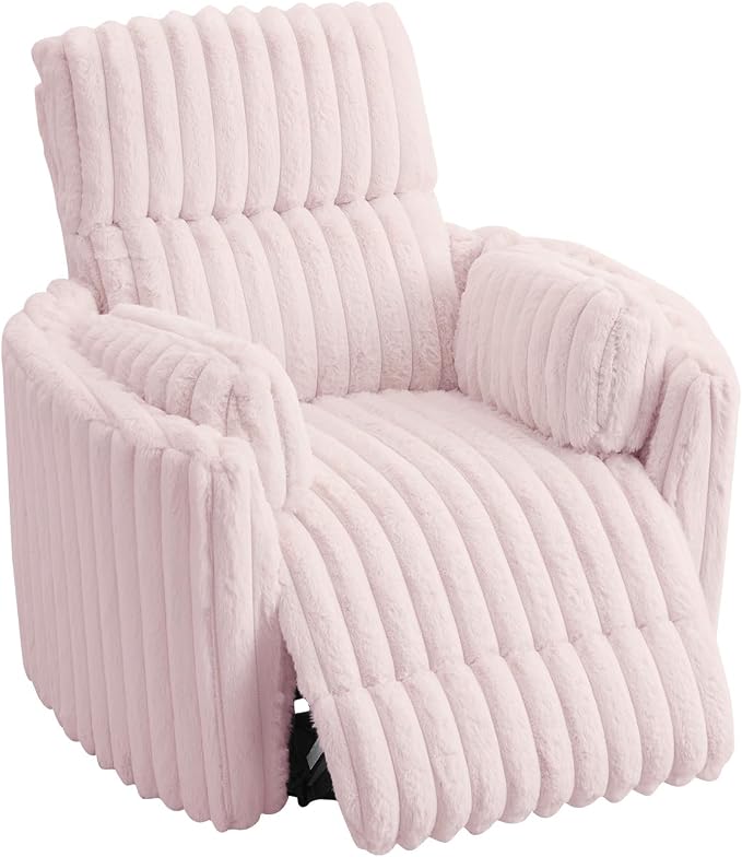 Jocisland Power Recliner Nursery Chair for Adults, Electric Swivel Rocking Glider with USB & Type-C, Soft Fabric Armchair with 2 Pillows, Cozy Reclining Sofa for Living Room, Bedroom, Light Pink