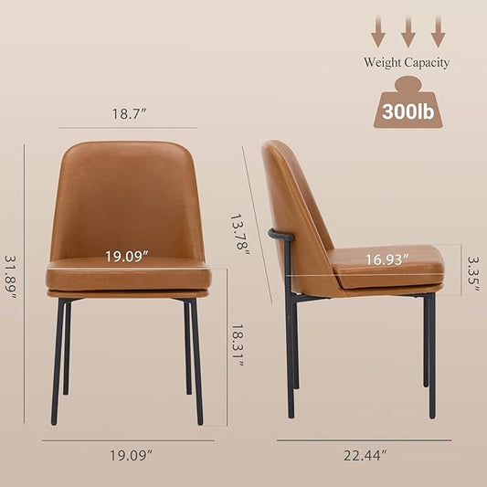 COLAMY Dining Chairs Set of 2, Modern Dining Chair, Leather Upholstered Dining Chairs, Kitchen Chairs with Curved Back and Metal Legs for Dining Room Kitchen Restaurant, Brown