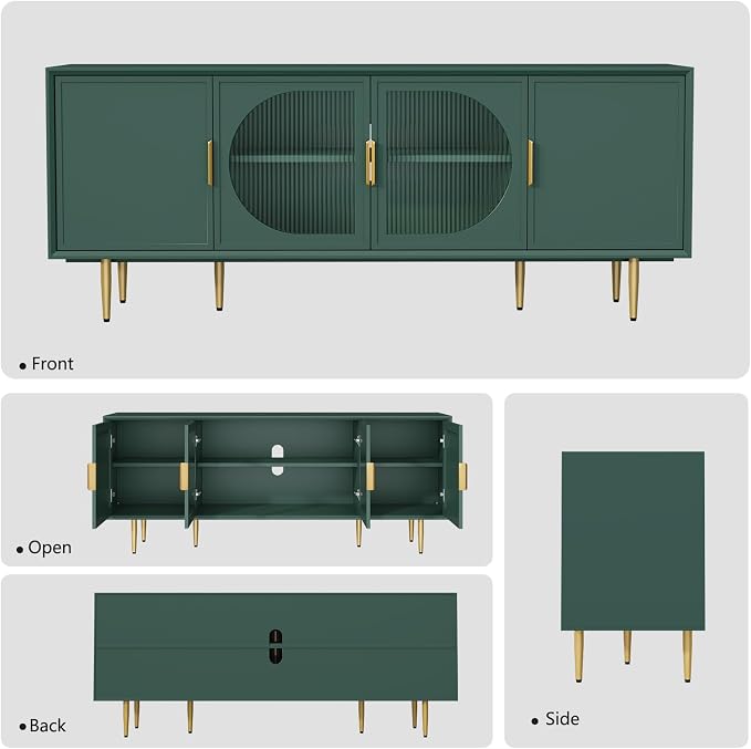 66" TV Stand for 75 Inch TV, Minimalist Media Console with Adjustable Shelves, Modern Entertainment Center with Storage for Living Room Bedroom, Green