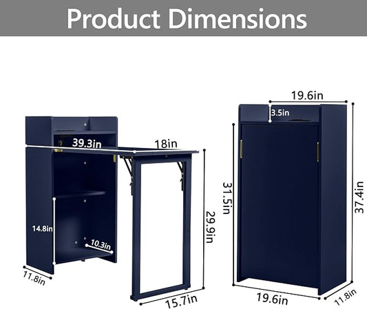 Fold Out Desk with Storage and Built-in Outlet,Foldable Desk for Small Spaces, Hidden Folding Table for Home Office or Bedroom