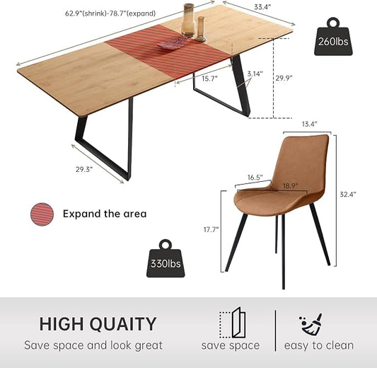 ZckyCine 63‑79 Inch Expandable Dining Set with 6 PU‑Leather Chairs, Wooden Tabletop for Large Dining‑Rooms and Banquet Spaces