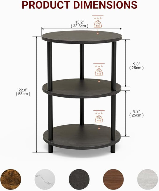 XBurmo Round Coffee Table for Living Room - Narrow Side or Bedside Stand, Industrial Vintage Nightstand for Bedroom, or Small Spaces, Charcoal Wenge