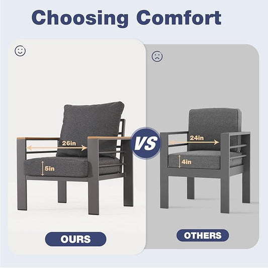 Aoxun Aluminum Patio Furniture Set 7 Seats, Oversized Outdoor Sectional with Washable Thick Cushions, Coffee Table, Patio Conversation Sets for Porch, Balcony, Deck, Dark Gray
