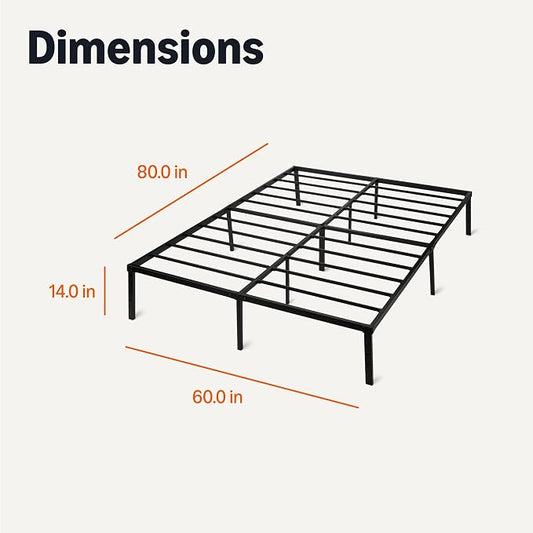 Amazon Basics Metal Bed Frame, Non-Foldable Platform with Under-Bed Storage Space, Durable Steel, Protective Floor Pads, Easy Assembly, Queen, 60W x 80L in, Black