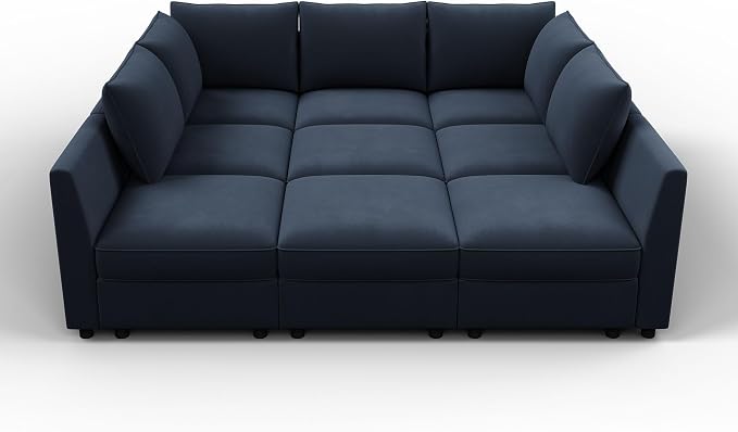 HONBAY Modular Sectional Sleeper Sofa with Storage Modular Convertible Sectional Couch Bed Modular Sectional Couches for Living Room,Dark Blue