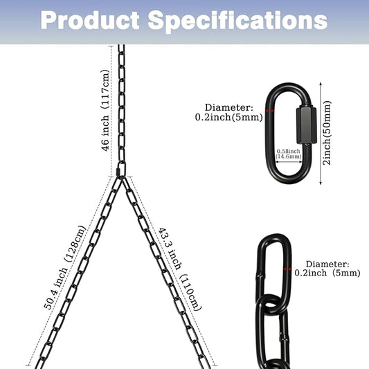 Heavy Duty Porch Swing Hanging Chain Kit (2 Pack) 1500 Lbs Capacity, up to 8 ft Length- Rustproof Zinc-Plated, 6 Quick Links & 2 Y-Chain Assemblies(Black)