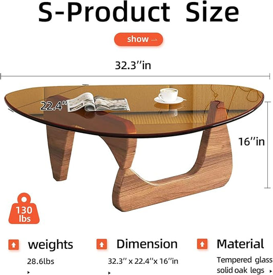 Modern Glass Coffee Table, Mid Century Small Coffee Table, Coffee Table for Living Room,Suitable for Bedroom Living Room Reception Office Tables (Walnut/Brown, Small)
