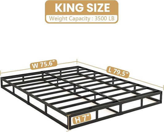 NHODIR Box Spring for King Bed, 7 Inch King Box Spring Only, Strong Metal Frame Mattress Foundation, No Noise, Easy Assembly