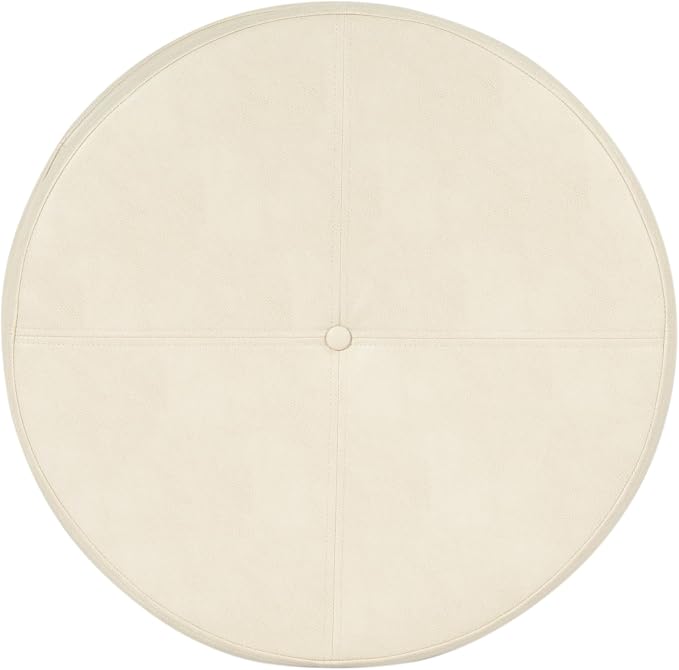 HomePop Round Leatherette Storage Ottoman with Lid, Ivory Large
