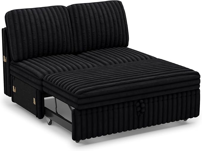 Belffin Corduroy Sleeper Sofa with Pull Out Bed Module Loveseat with Pullout Bed for Sectional Sofa Couch Black Couch