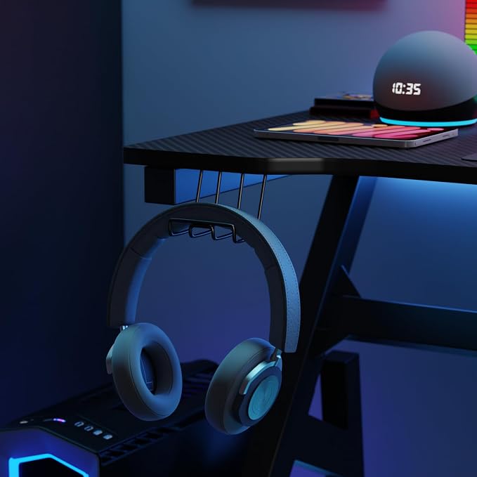 BestOffice | 47" Gaming Desk | Black & Red | Carbon Fiber Textured Computer Desk | Sturdy Steel Frame,Cup Holder, Headphone Hook, Cable Management Holes, Adjustable Leg Pads | for Gamers,Home,Office