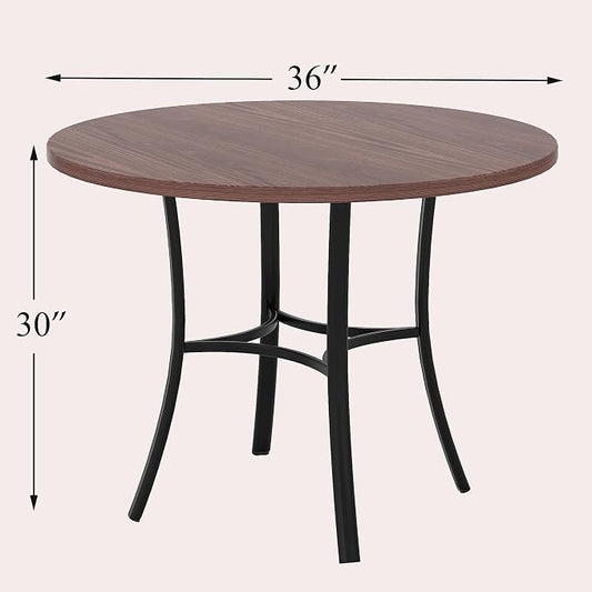 VECELO 36" Round Dining Table for 4, Wood Grain Dinette with Metal Frame for Kitchen, Apartment, Home, Space-Saving, Brown