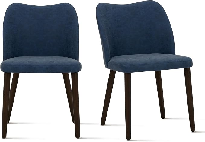 COLAMY Upholstered Dining Chairs Set of 2, Modern PU Leather Dining Room Kitchen Side Chair with Padded Seat and Wood Legs Restaurant/Cafe, Blue