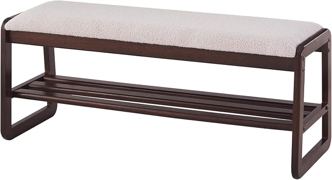Achicsofar Shoe Rack Bench,2 Tier Solid Wooden Entryway Bench(Gray Lilac) | with Shoe Storage, Shoe Rack with Cushion, for Living Room, Hallway, Garage, 11.8"D x 39.4"W x 16.5"H