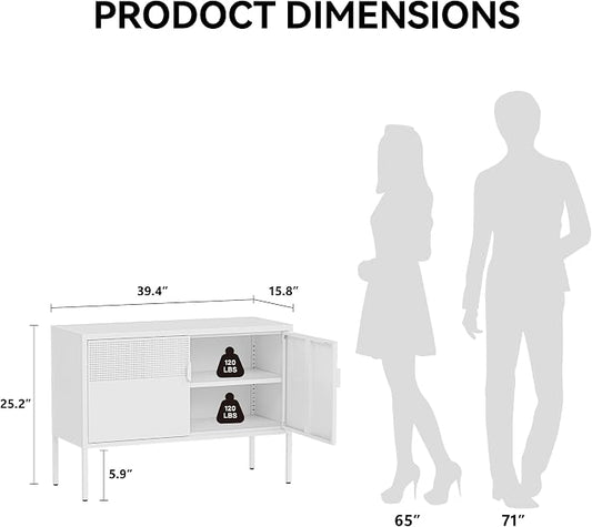 COFaR TV Stand for TVs up to 75 Inch, 40''L Media Console with Ventilation Doors, Metal Entertainment Center with Adjustable Shelves & 120Lbs Storage for Living Room & Bedroom, White