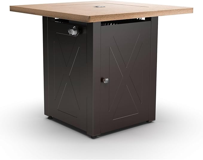 Hexago 28 Inch Propane Fire Pit Table, Gas Square Outdoor Fire Table Dinning with Lid, Lava Stone, 50000BTU, ETL Certification, for Outside Garden Backyard Deck Patio