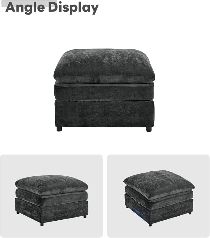 Iroomy 25" Chenille Ottoman, 9.5" Thick Cushion, Upholstered Footrest Modern Footstool & Bench for Living Room, Bedroom, Dark Gray