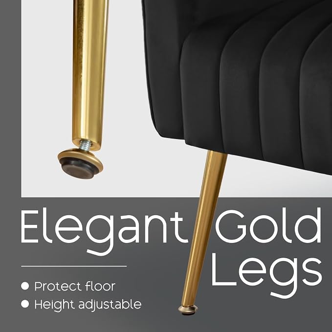 Accent Chair,Wingback Armchair for Living Room, HighBack Reading Chair with Golden Metal Legs Lumbar Pillow,Upholstered Single Sofa for Bedroom, Apartment, Small Spaces Velvet Black