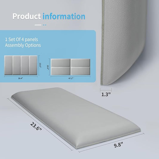 Art3d Peel and Stick Headboard for Full in Grey, Pack of 6 Panels Sized 9.84" x 23.62", Soundproof Wall Panels 3D, Upholstered Wall Panel