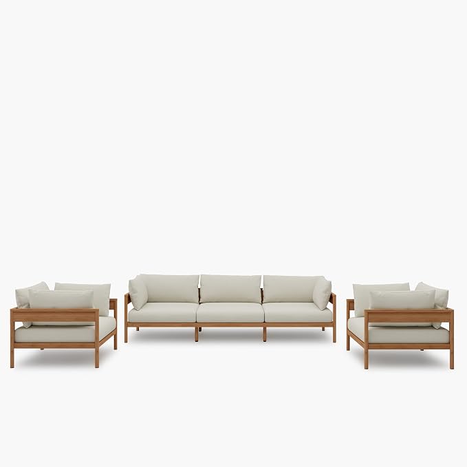 Acanva Vento 3-Piece Outdoor Patio Furniture Set, Couch & 2 x Armchairs | All-Weather Aluminium Frame, Water-Resistant Olefin Cushions, Patio Conversation Sets for Backyard, Garden, Porch