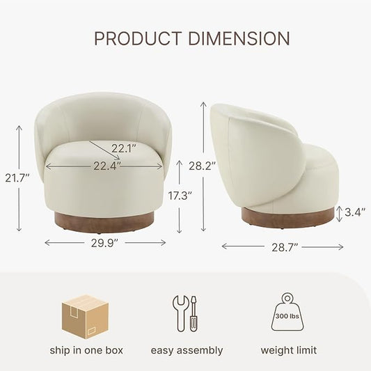 KISLOT Swivel Accent Chair Modern Round Barrel Armchair with Upholstered Faux Leather for Living Room Bedroom Waitingroom,1 Box,Cream