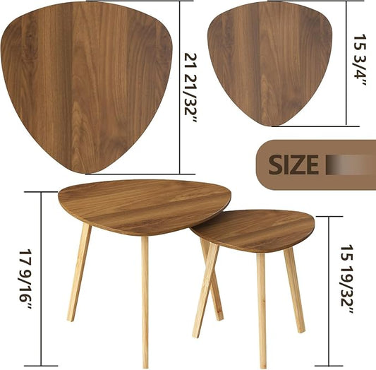 BAMEOS Bamboo Nesting Triangle End Table,Set of 2 Side Table Modern Minimalist Coffee Table for Living Room (Walunt)