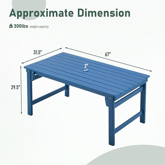 Furnimart Outdoor Dining Table for 4-6 Person, 67" HDPE All-Weather Dining Table with Umbrella Hole, Oversized Patio Dining Set, Outdoor Furniture for Backyard, Garden, Lawn & Poolside, Rectangle Blue