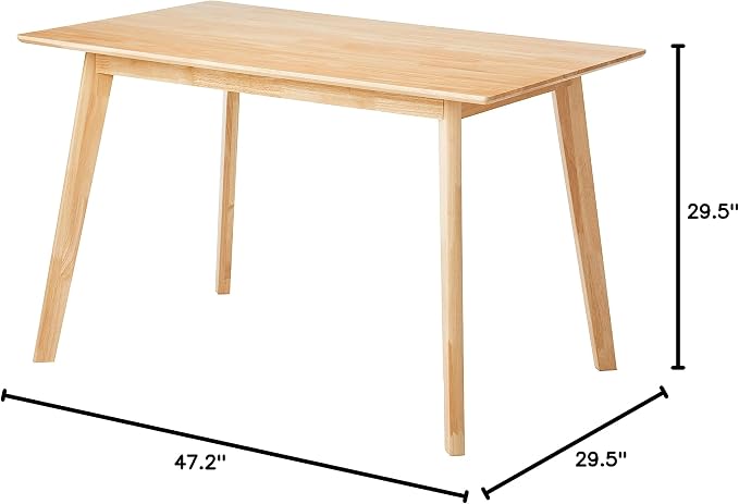 Amazon Basics FSC Certified Sturdy Solid Wood Rectangular Dining Table, Easy Assembly, Kitchen Table, 29.5"D x 47.2"W x 29.5"H, Natural Wood