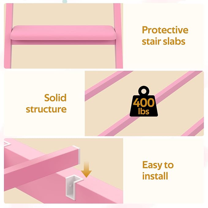 busyaeh Bunk Bed Twin Over Twin 8 Drawer & 4 Shelve, 15" H Safety Guardrail | bunk Bed with Desk, Low bunk bed with LED Lights & Charging Station,L-Shaped Bunk Beds with Stairs,Girls bunk bed,Pink